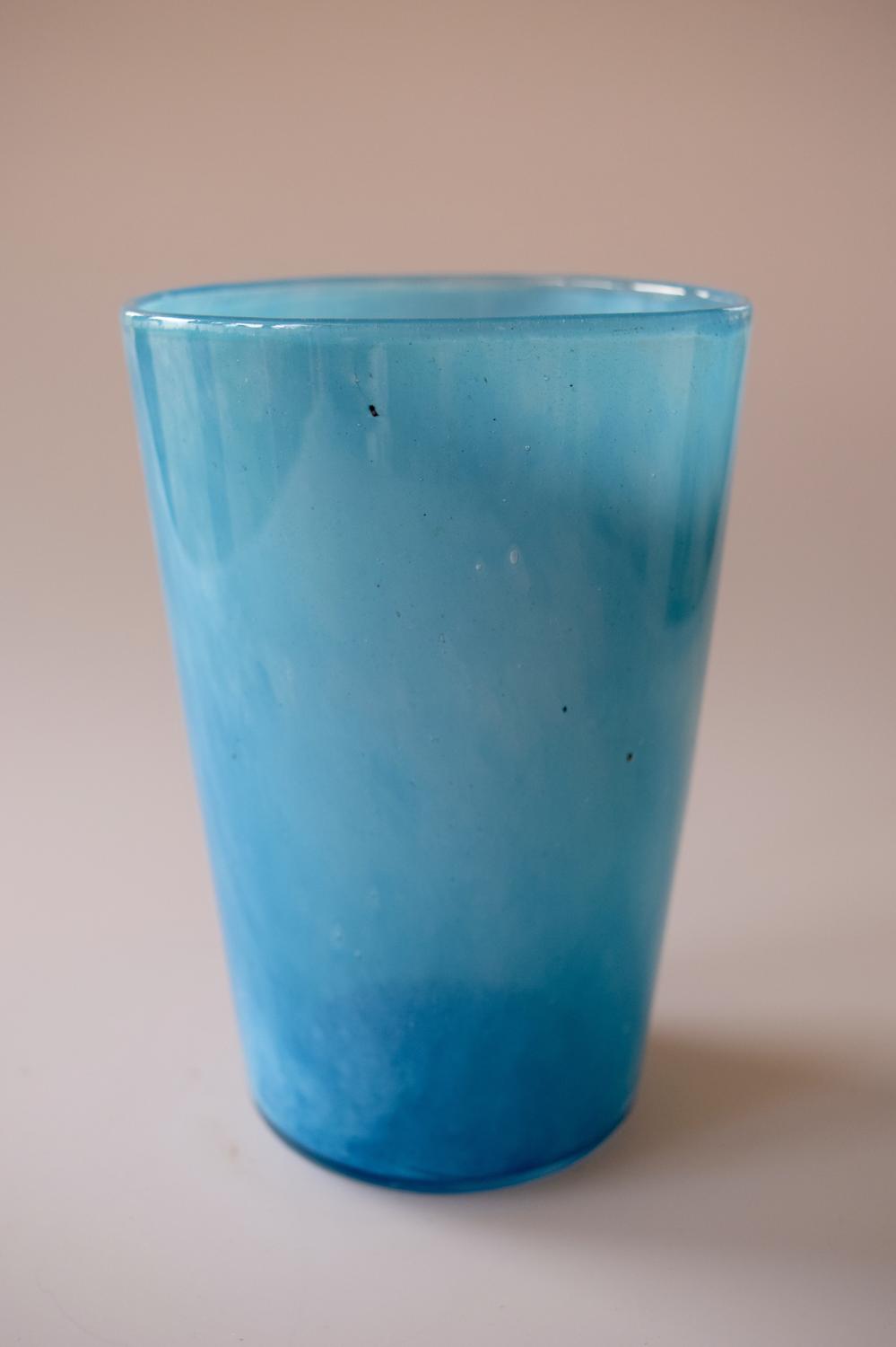 Small blue cloudy tumbler vase. Whitefriars