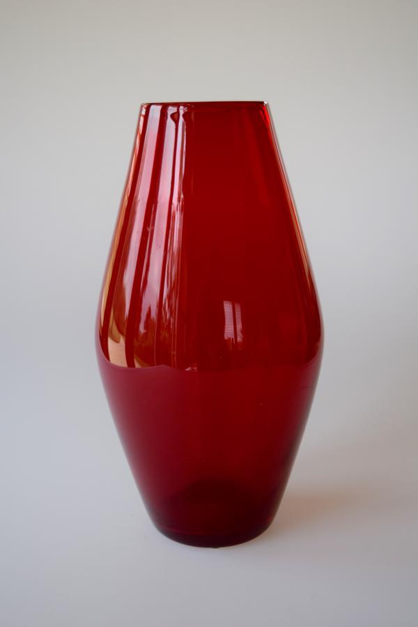 Geoffrey Baxter ruby barrel vase.