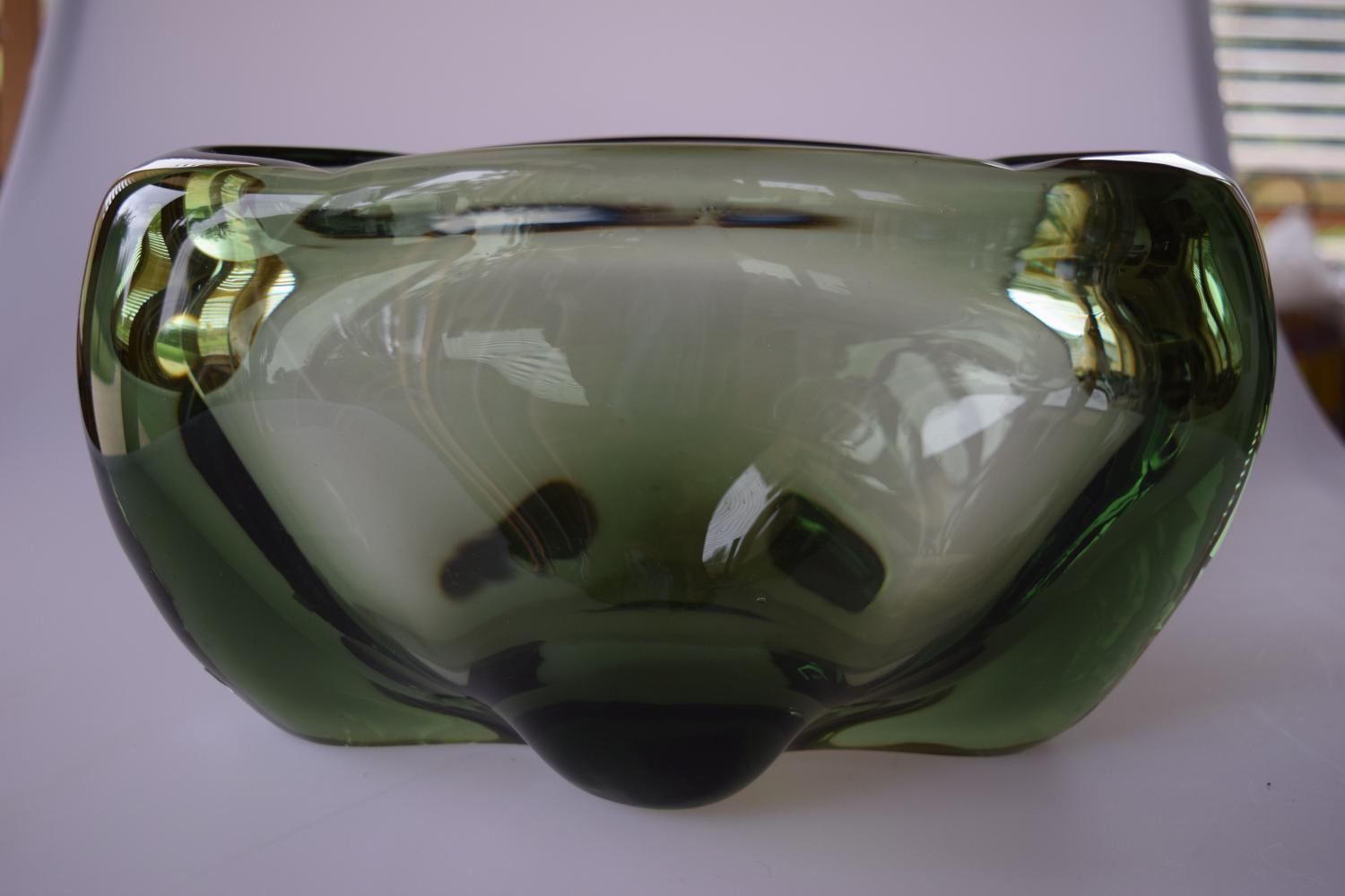 Heavy oval sea green vase by Whitefriars