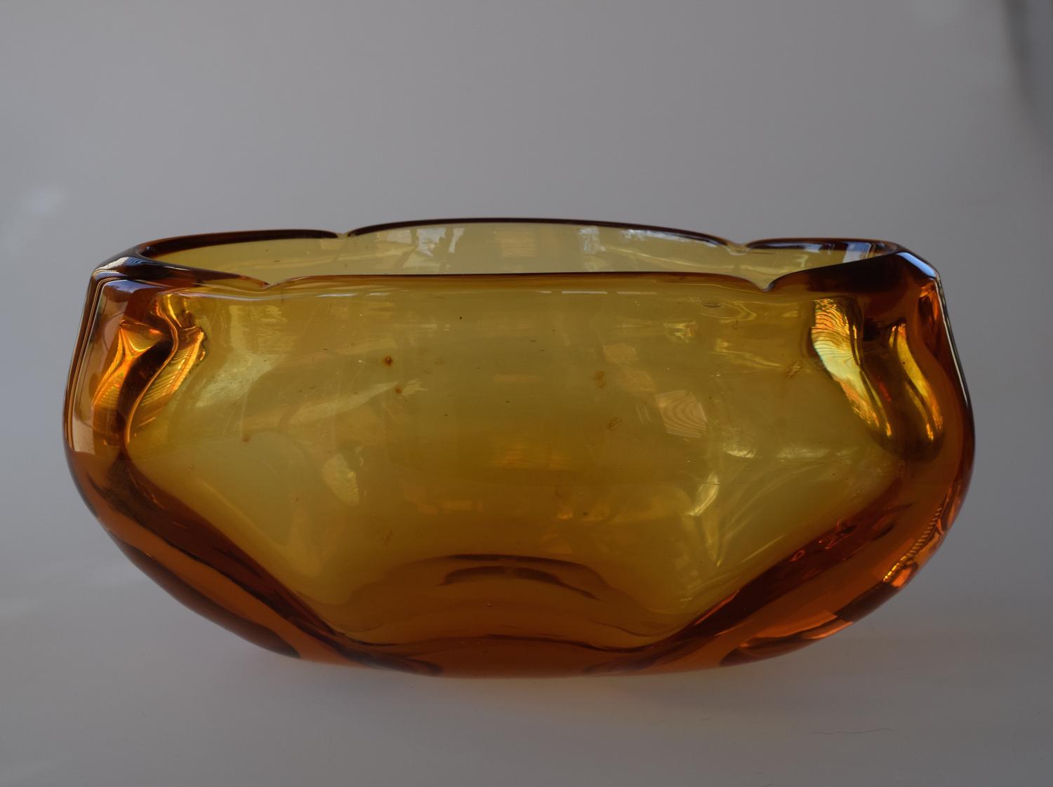 Amber oval bowl by James Hogan, Whitefriars.