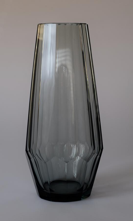 Czech smokey facetted vase.