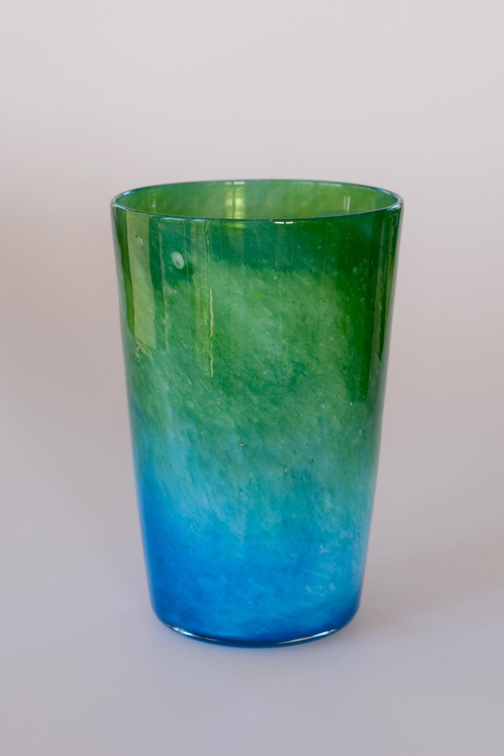 Green/blue cloudy tumbler vase, Whitefriars
