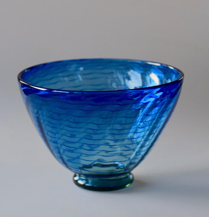 Threaded blue on green footed bowl