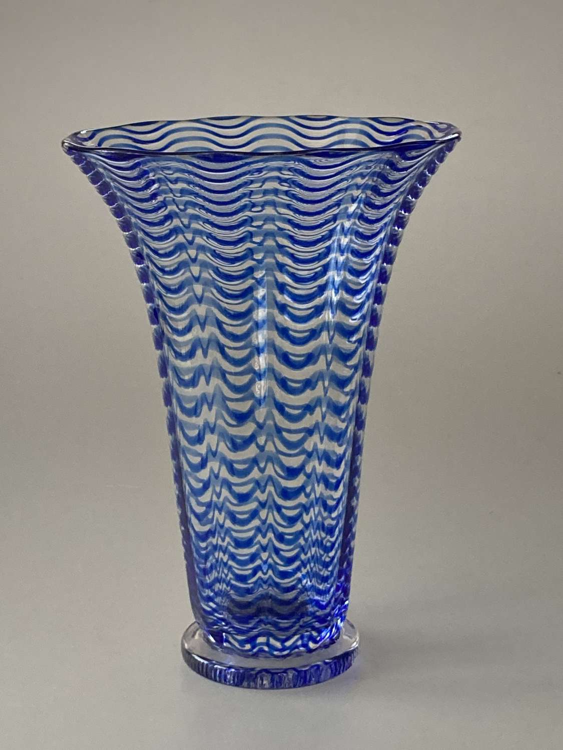 Blue threaded trumpet vase