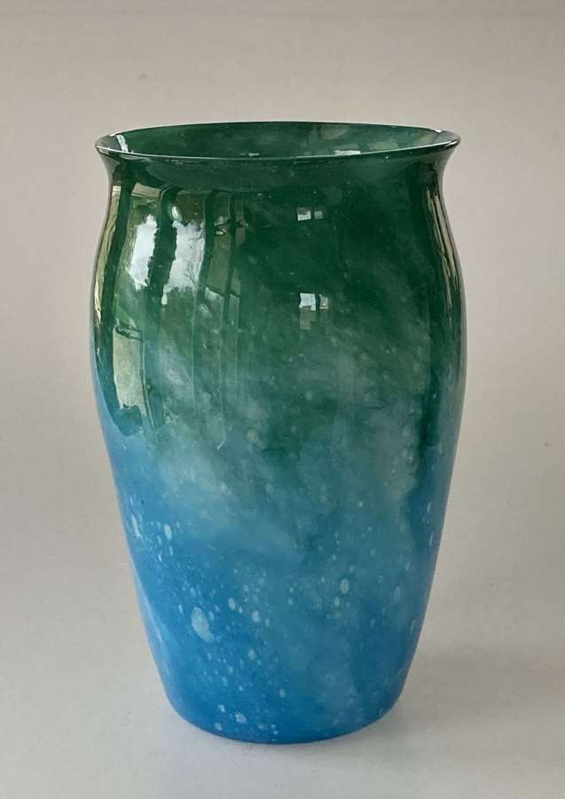 Pinched top cloudy blue/green vase