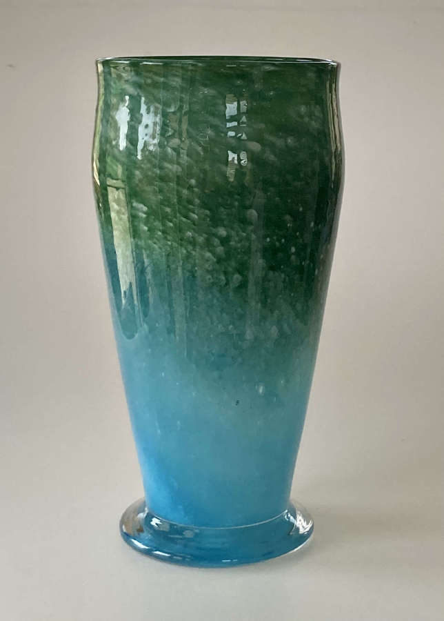 Blue/green cloudy vase on foot