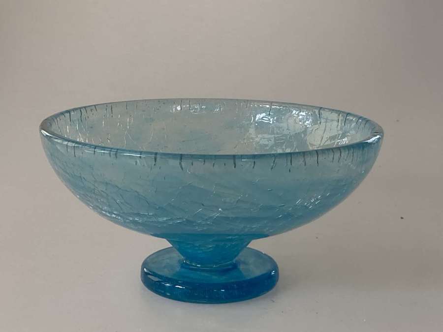 Schneider blue crackle bowl on foot.
