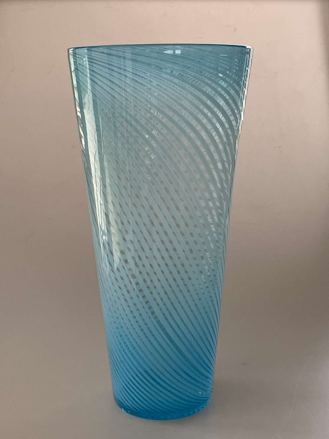 Turquoise blue spiral tall vase, Murano