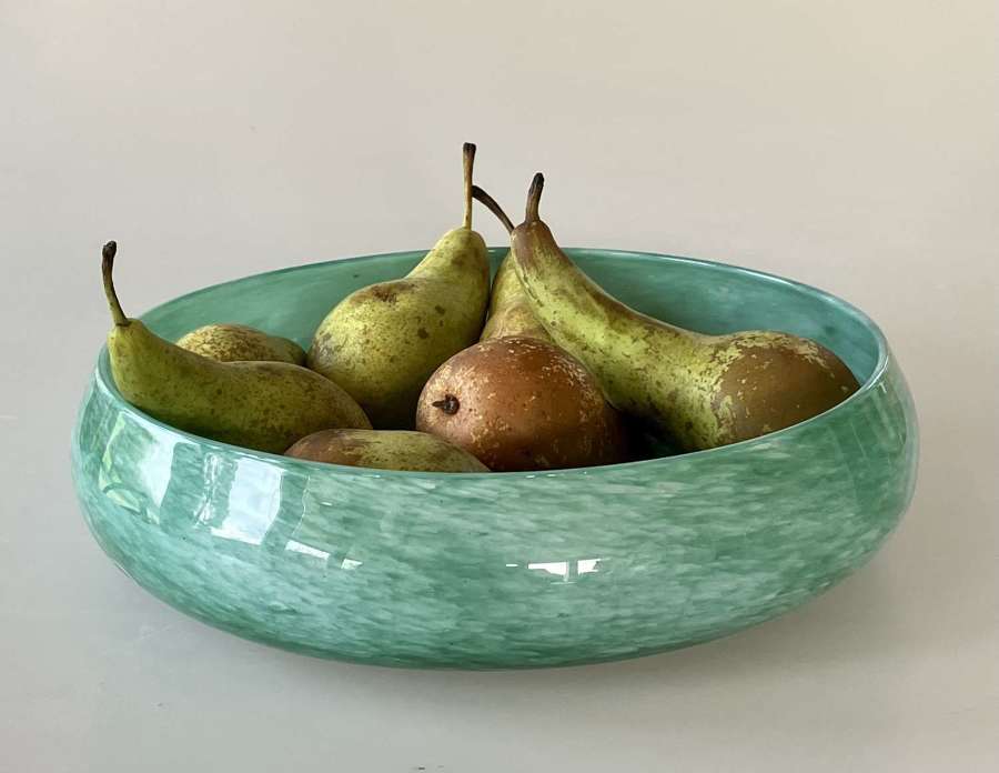 Large green cloudy Whitefriars fruit bowl