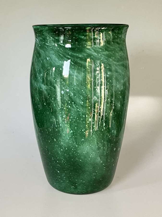 Very large cloudy green vase with flared top. Whitefriars