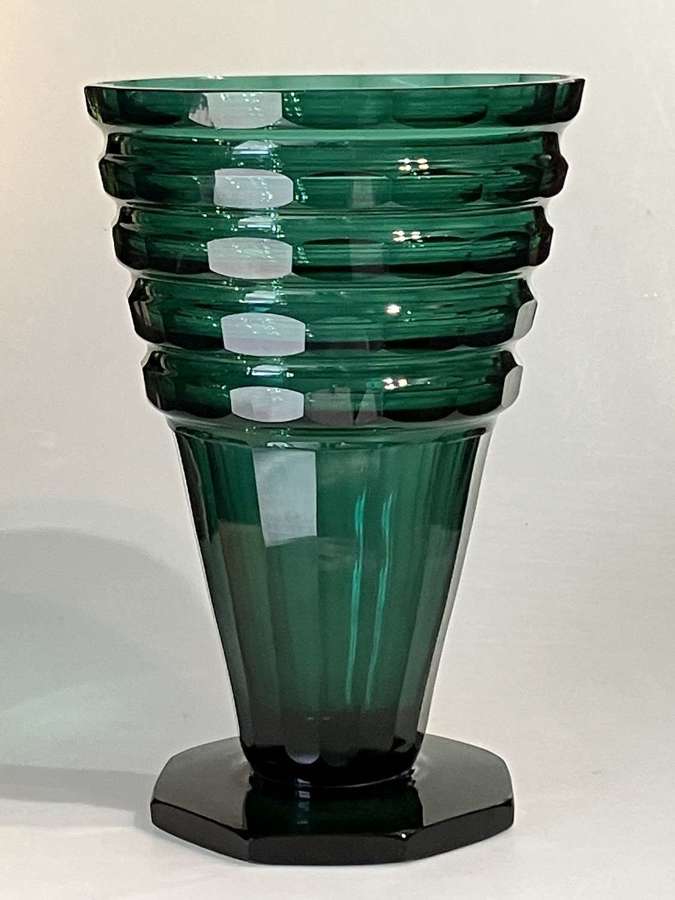 Art Deco dark green Bohemian vase