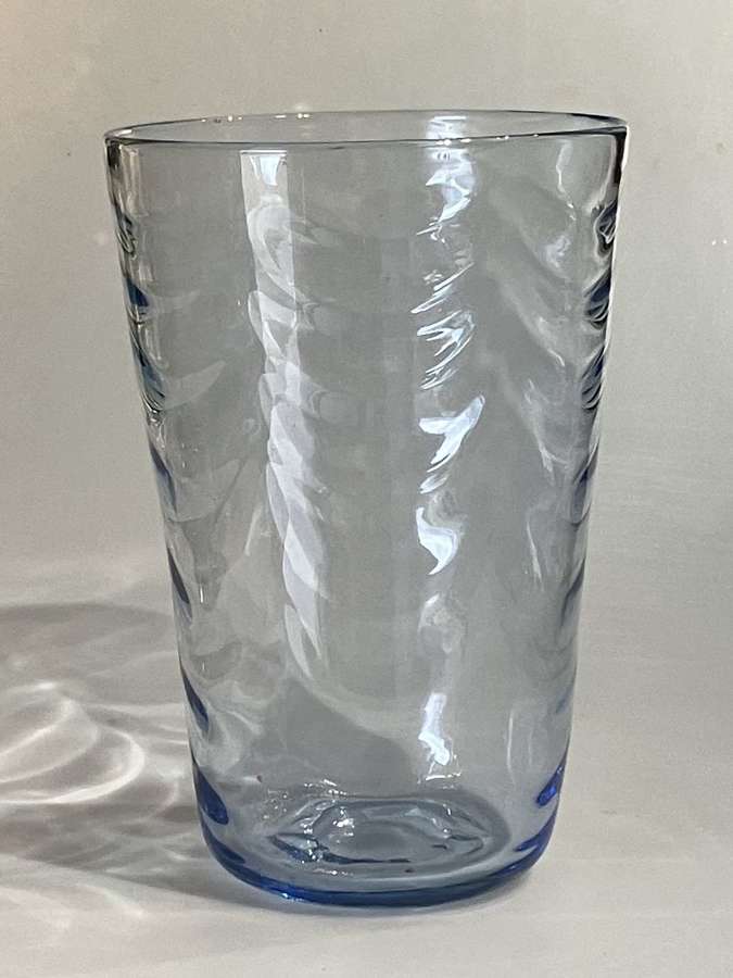 Sapphire blue wave ribbed bucket vase, Whitefriars