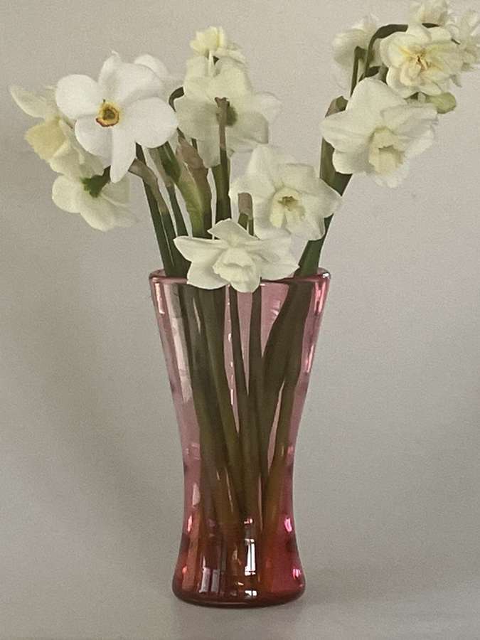 Pink Stevens and Williams optic vase
