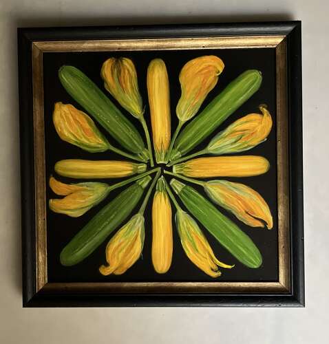 Courgettes and flowers in a circle.