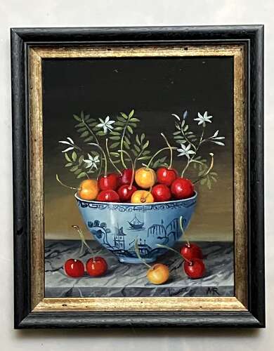 Bowl of cherries and flowers