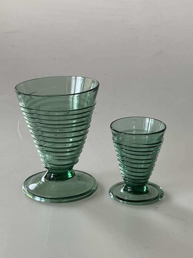 2 small green spiral posy vases, James Powell