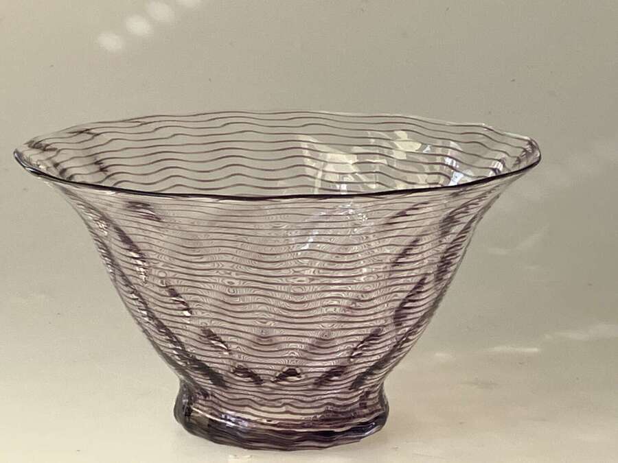 Threaded honeycomb amethyst bowl, Stevens and Williams